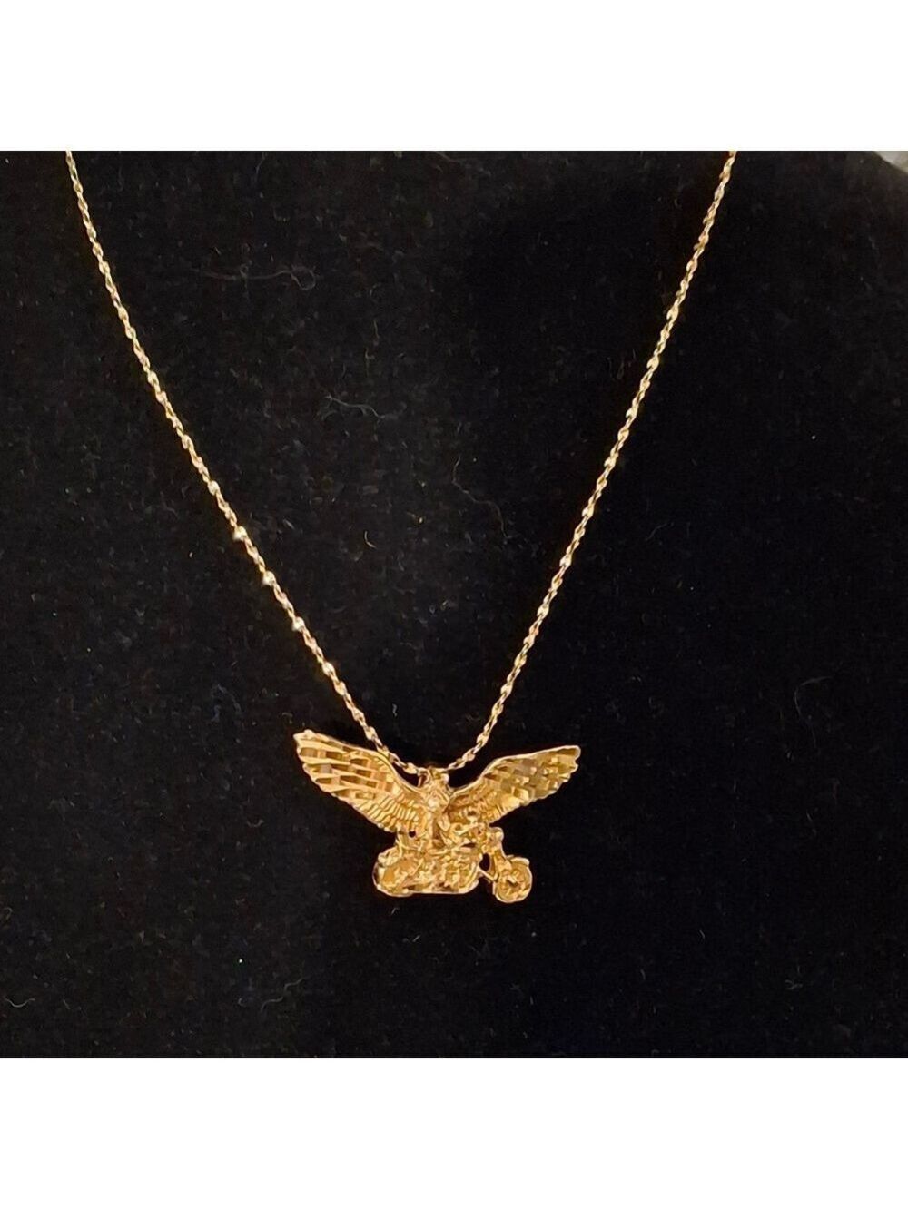 14kt GP Gold Eagle and Motorcycle Pendant with 18" Nugget Chain Necklace